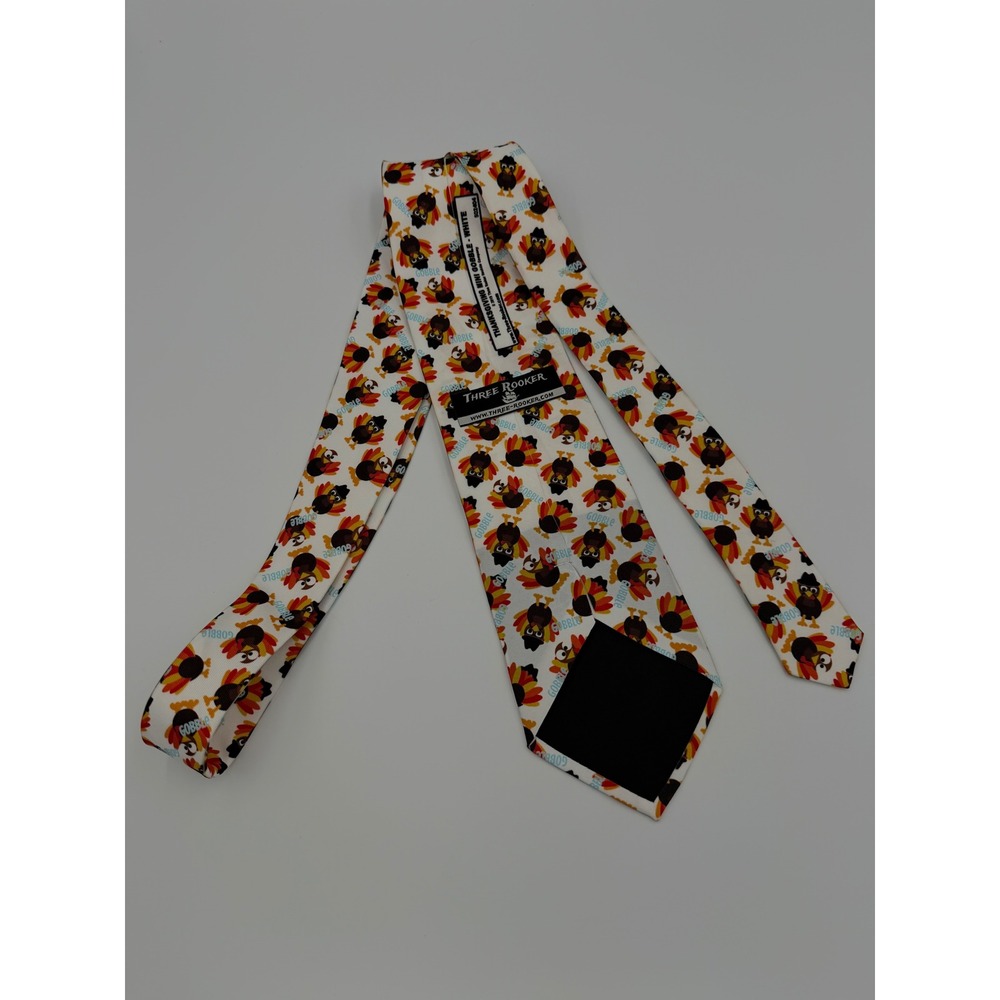 Three Rooker Thanksgiving Mini Gobble Turkey Necktie‎ White Mens Holiday Tie